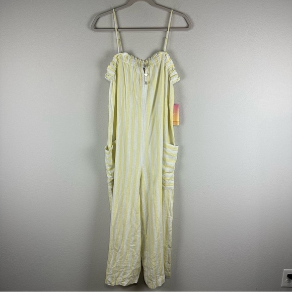 NEW Stoney Clover Lane Target Yellow White Striped Jumpsuit Medium Linen Blend - Picture 1 of 8